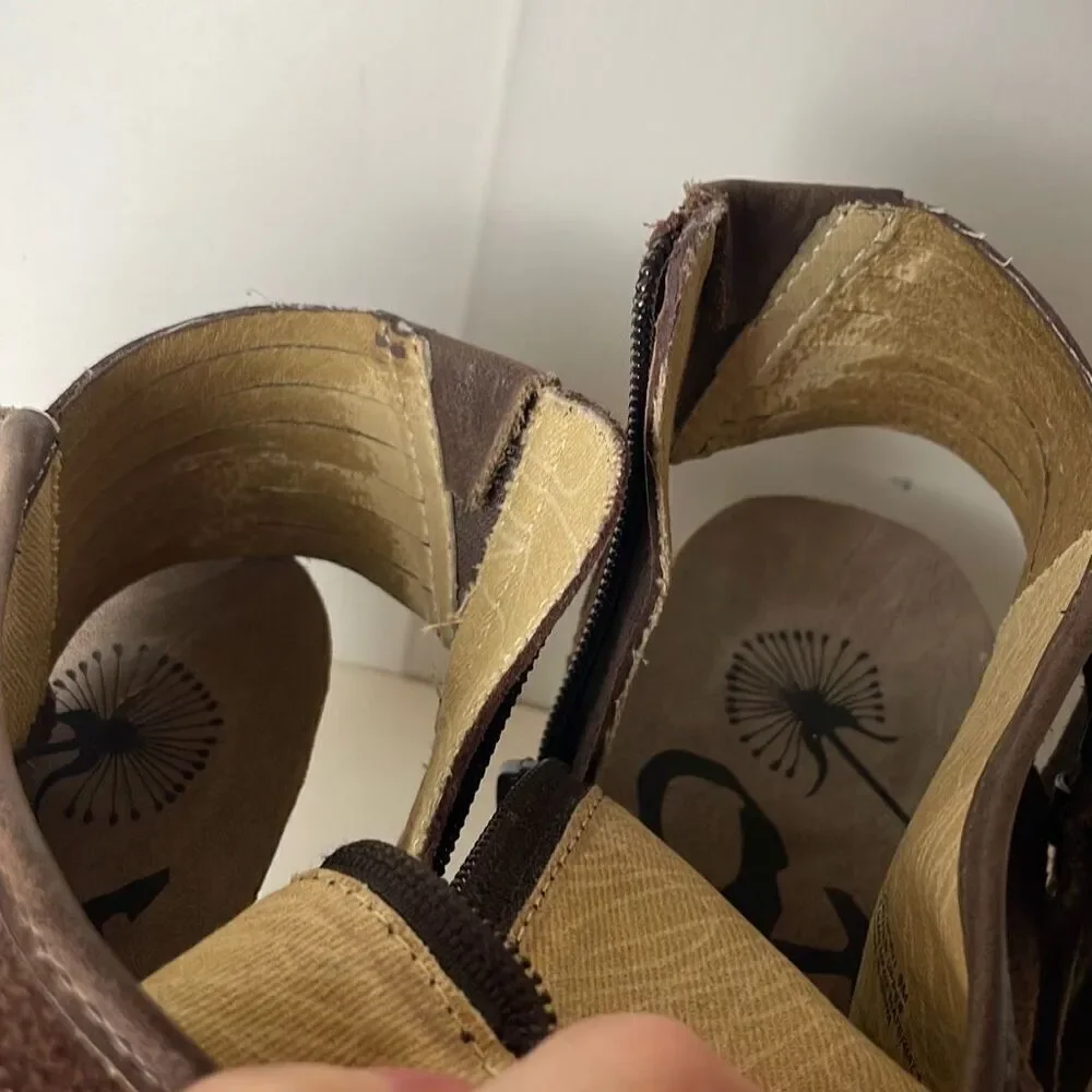 OTBT Free Spirit Chocolate Brown Suede Fringe Trim Slingback Sandals 9